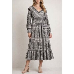 Wonderly Boho Tiered Maxi Dress L NWT Cotton Paisley Peasant Prairie Cottagecore